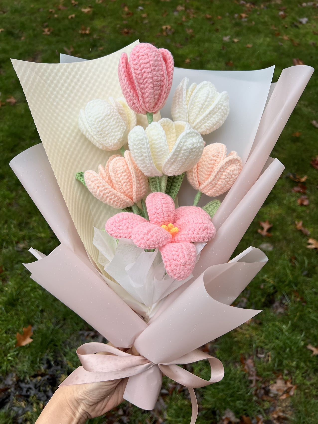 7 purple tulips | Crochet flowers bouquet, One of a kind gifts