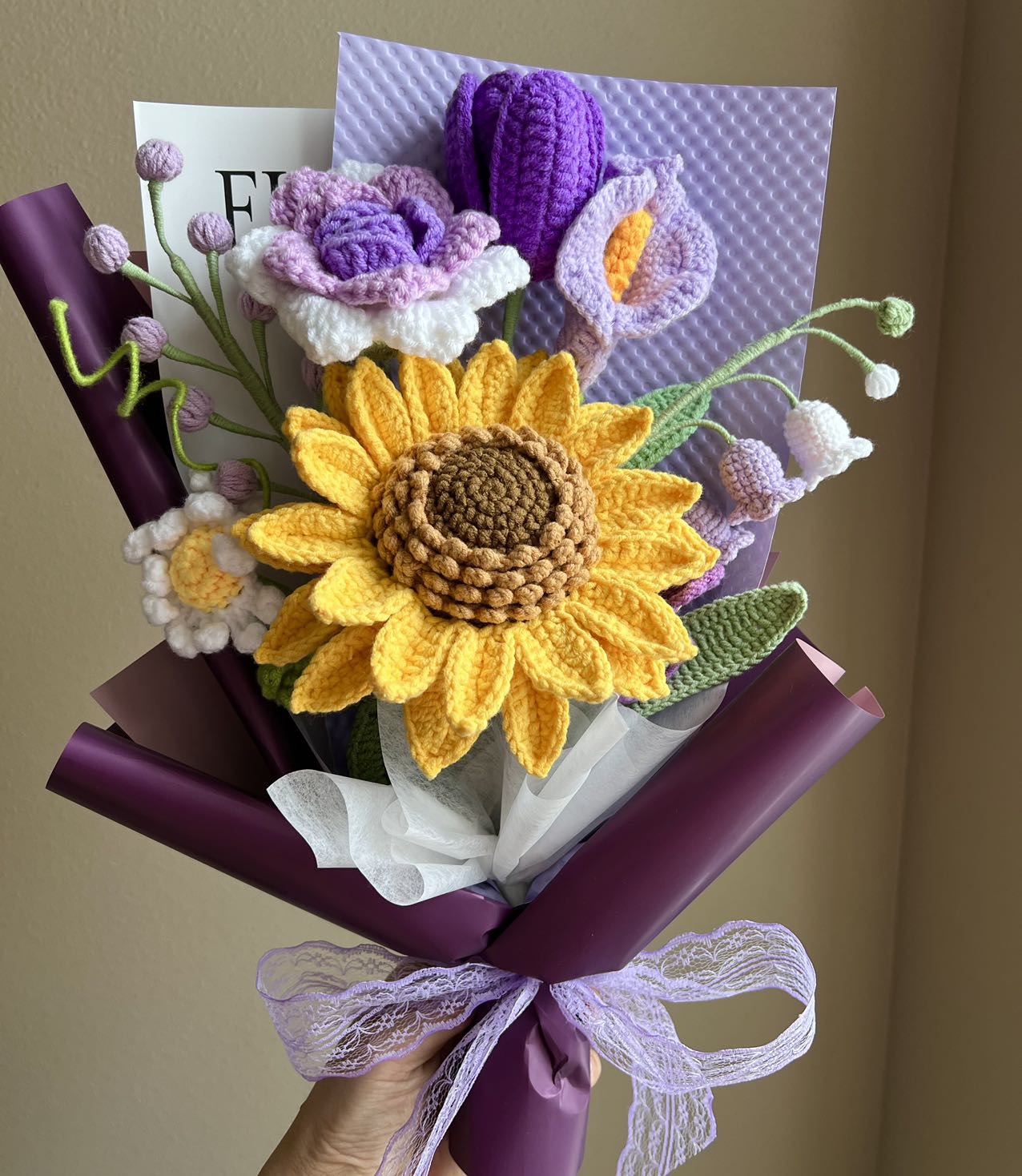 Sunflower purple bell | Crochet flowers bouquet, Flowers forever