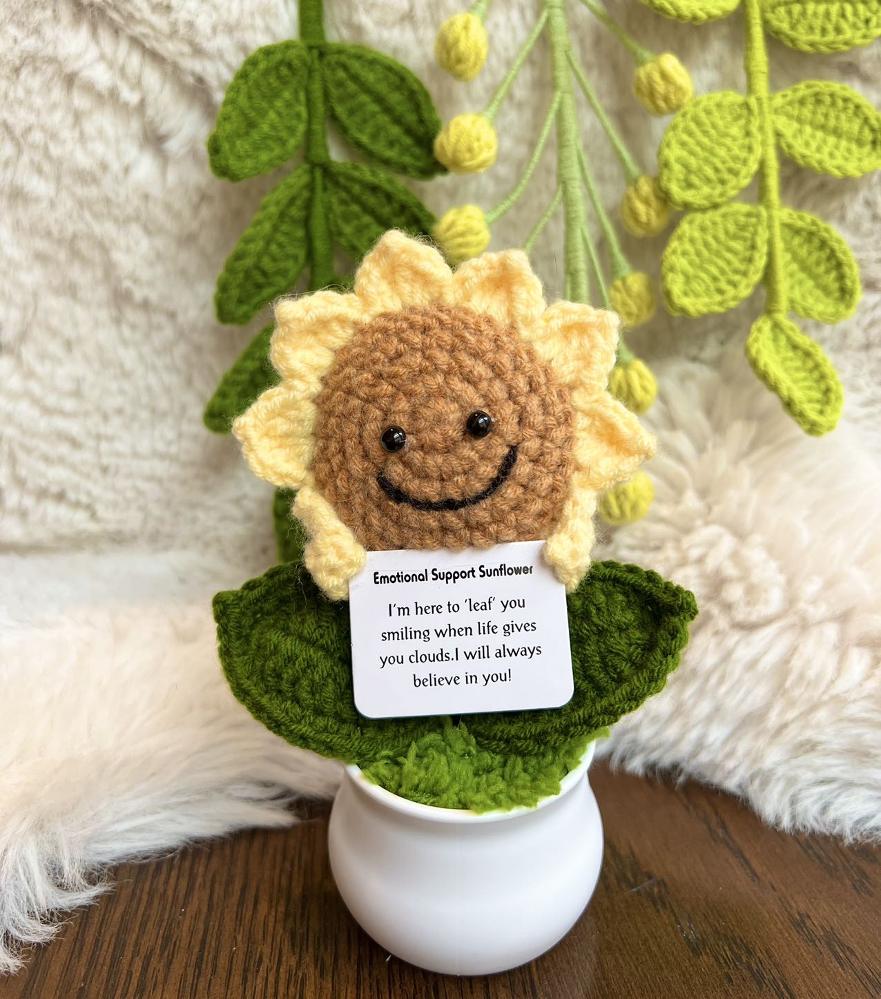 Unique Handmade Crochet positive veggie +Emotional Support sunflower, Daisy, Christmas, Birthday, Mom, gift for her,Coworker,Family/Friends
