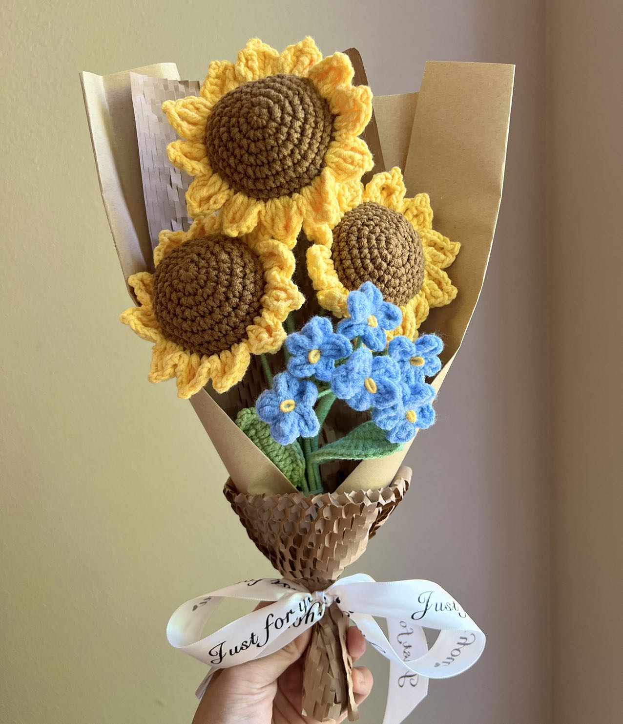 3 sunflower orange | Crochet flowers bouquet, One of a kind gifts