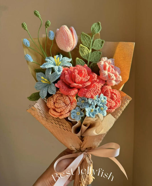 Large carmine blue | Crochet flowers bouquet, Flowers forever