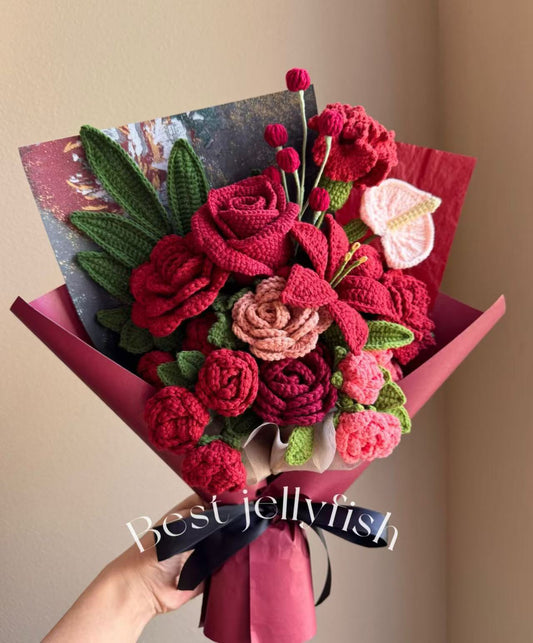 Supreme retro red | Crochet flowers bouquet, forever flowers