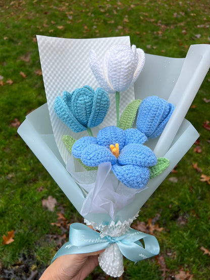 4 purple tulip | Crochet flowers bouquet, One of a kind gifts