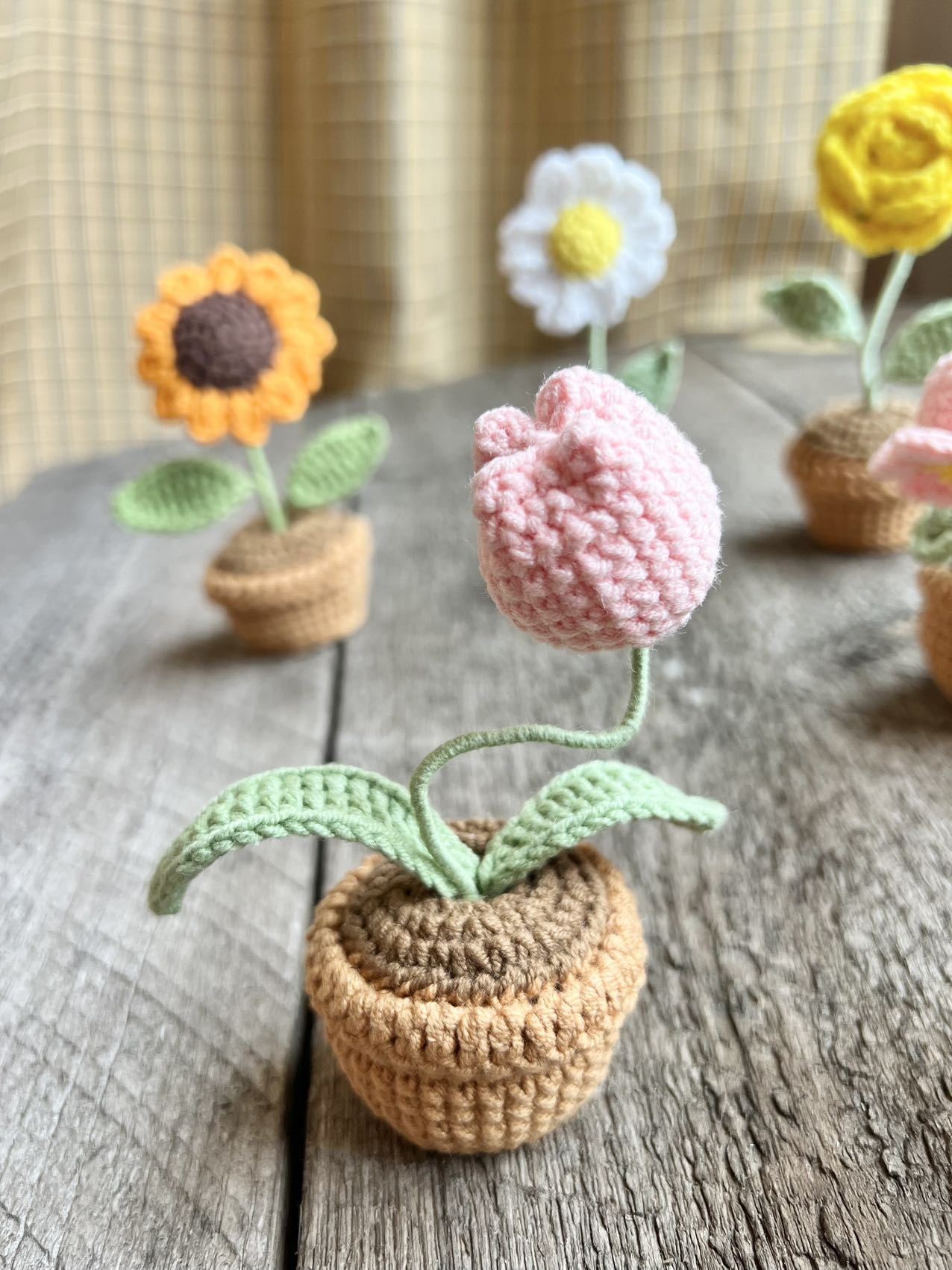 Crochet flowers pot,  birthday gift, Christmas, daisy, sunflower, home decor, handmade gift,  Finished Product