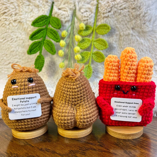 Handmade Crochet positive potato+Emotional Support fries Gift Set-mini caring Affirmation gift for Coworker, Family/Friends-Xmas Gift