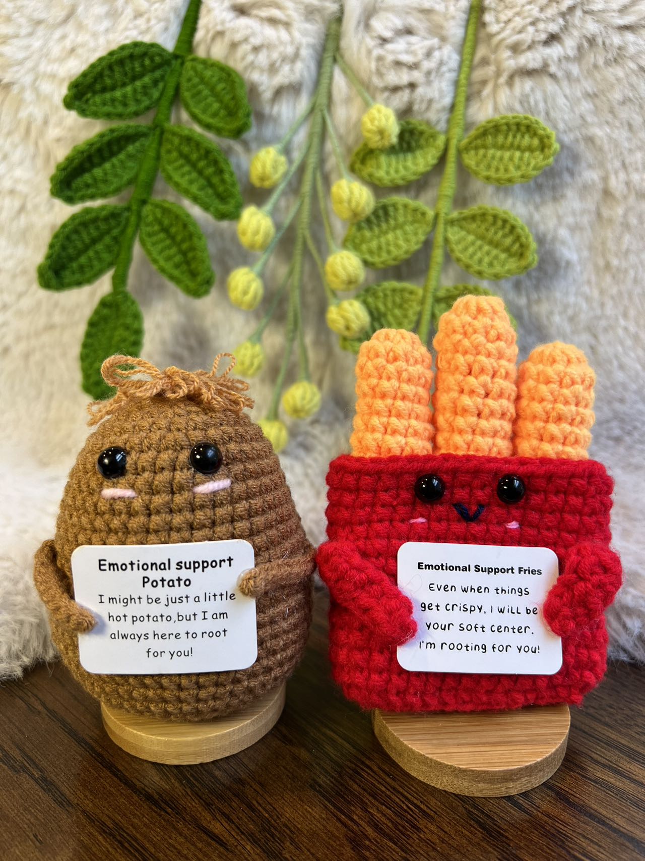 Handmade Crochet positive potato+Emotional Support fries Gift Set-mini caring Affirmation gift for Coworker, Family/Friends-Xmas Gift