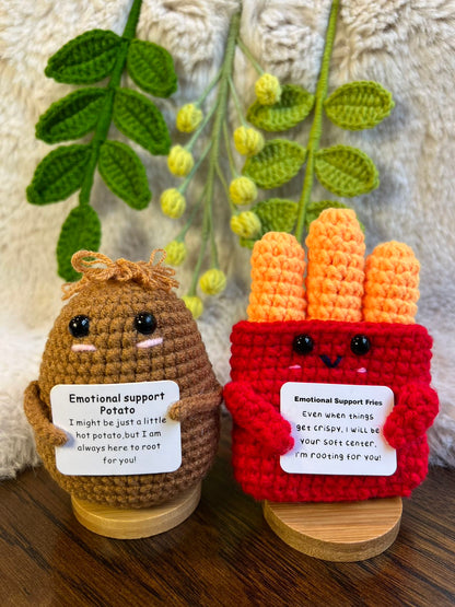 Handmade Crochet positive potato+Emotional Support fries Gift Set-mini caring Affirmation gift for Coworker, Family/Friends-Xmas Gift