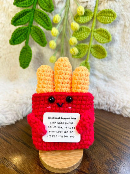 Handmade Crochet positive potato+Emotional Support fries Gift Set-mini caring Affirmation gift for Coworker, Family/Friends-Xmas Gift