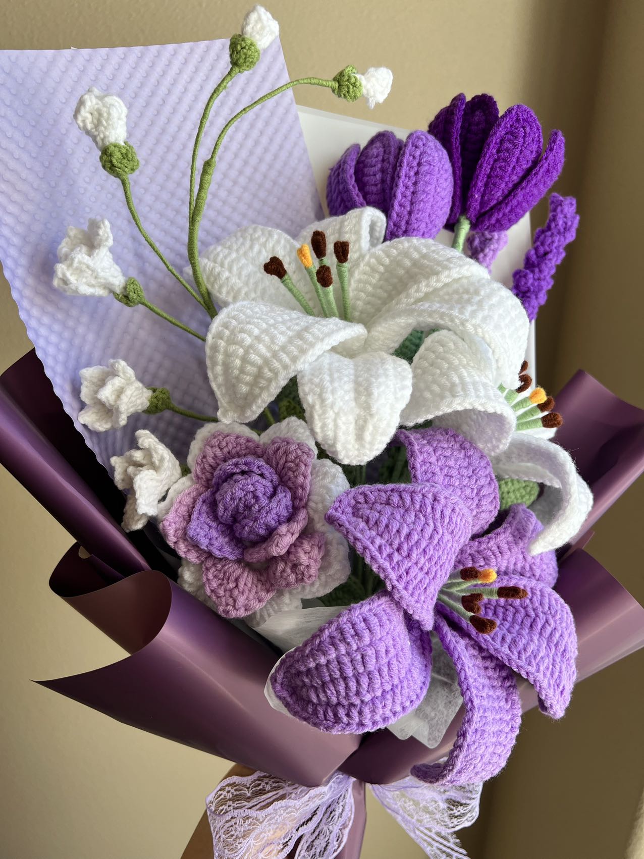 Supreme purple lily | Crochet flowers bouquet, Flowers forever