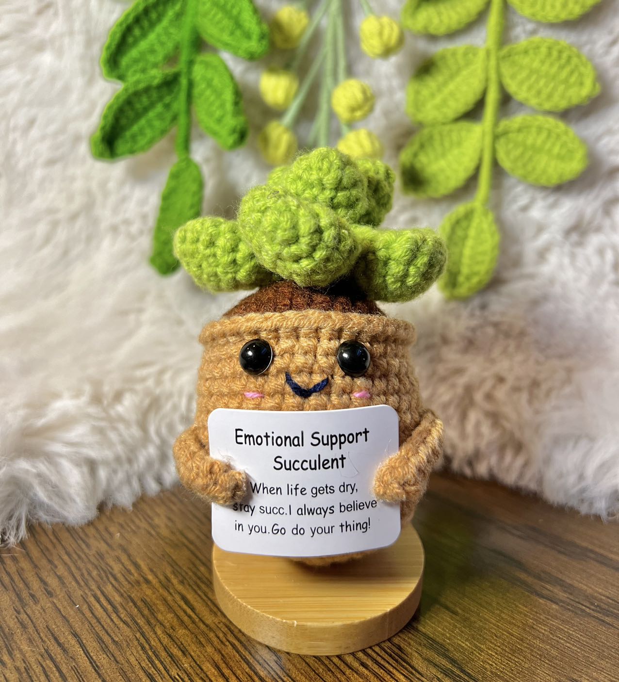 Unique Handmade Crochet positive veggie +Emotional Support cactus, Christmas gift, Birthday, Mom, gift for her, Coworker, Family/Friends