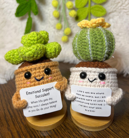 Unique Handmade Crochet positive veggie +Emotional Support cactus, Christmas gift, Birthday, Mom, gift for her, Coworker, Family/Friends