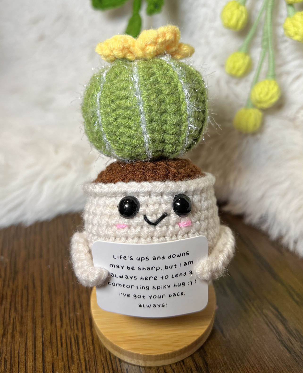 Unique Handmade Crochet positive veggie +Emotional Support cactus, Christmas gift, Birthday, Mom, gift for her, Coworker, Family/Friends