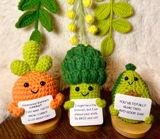 Unique Handmade Crochet positive veggie+Emotional Support carrot potato, broccoli, Christmas, Birthday, gift for her,Coworker,Family/Friends