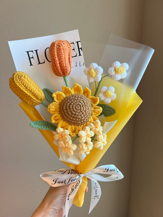 Cute sunflower tulip | Crochet flowers bouquet, One of a kind gifts