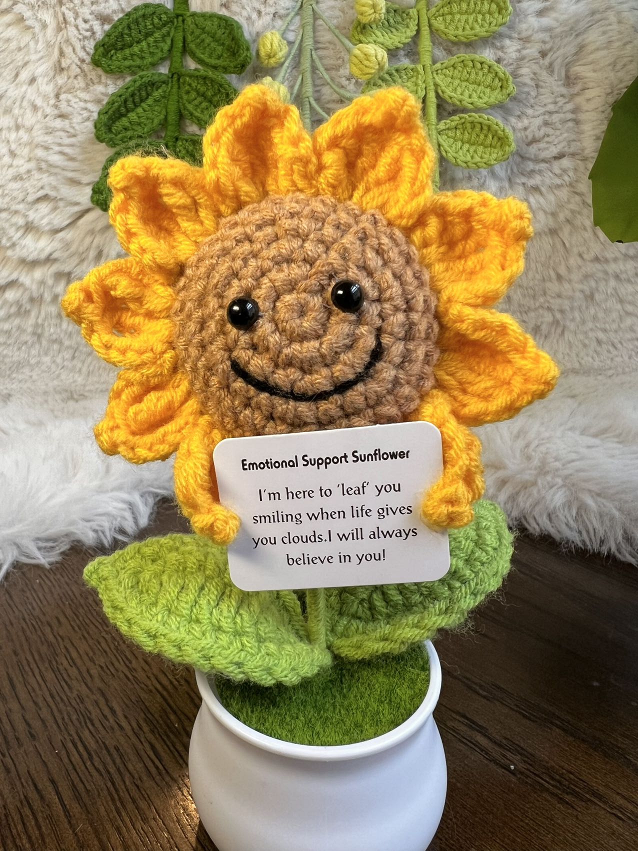 Unique Handmade Crochet positive veggie +Emotional Support sunflower, Daisy, Christmas, Birthday, Mom, gift for her,Coworker,Family/Friends