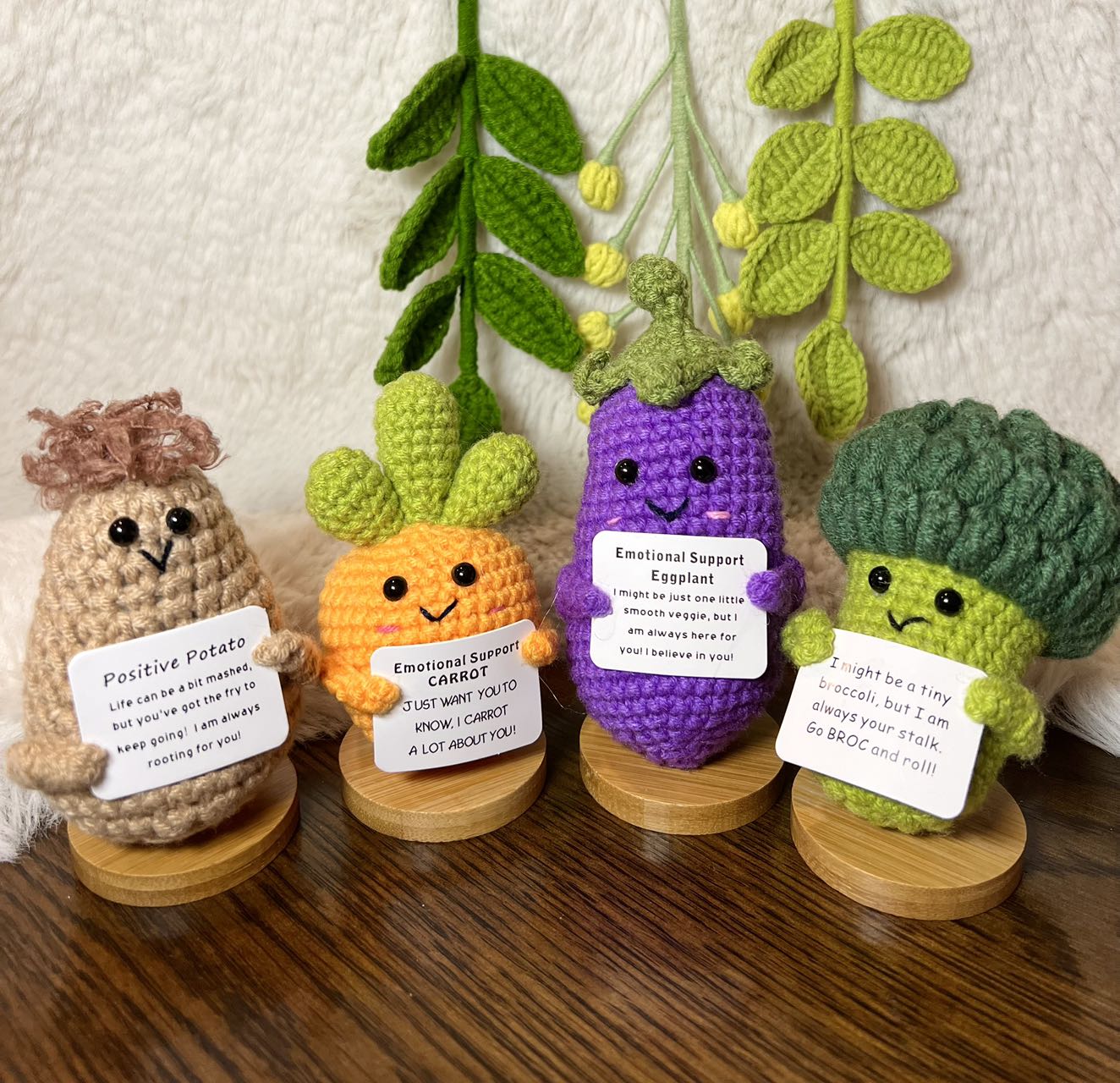Unique Handmade Crochet positive veggie+Emotional Support carrot potato, broccoli, Christmas, Birthday, gift for her,Coworker,Family/Friends