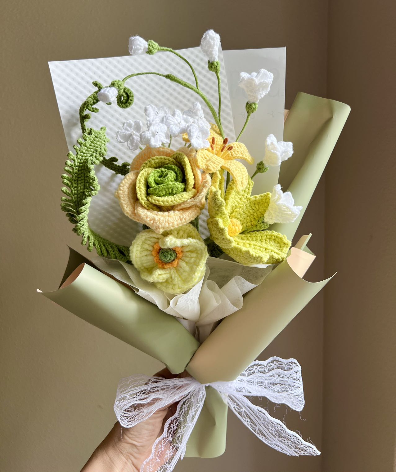 Evergreen whisper | Crochet flowers bouquet, One of a kind gifts