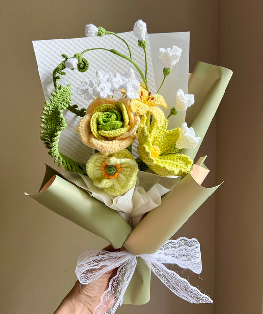 Evergreen whisper | Crochet flowers bouquet, One of a kind gifts