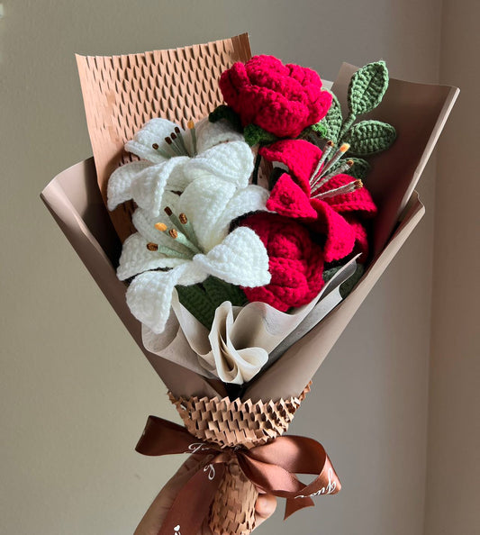 Classy red lily | Crochet flowers bouquet, One of a kind gifts