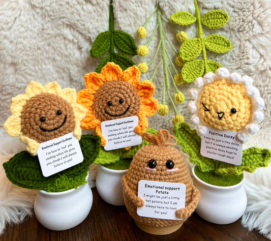Unique Handmade Crochet positive potato +Emotional Support sunflower, Daisy, Christmas, Birthday, Mom, gift for her,Coworker,Family/Friends