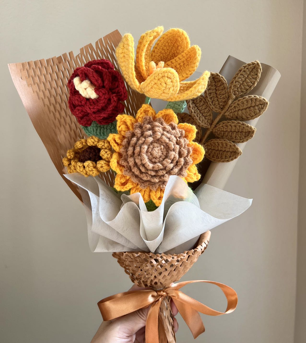 Caramel season | Crochet flowers bouquet, One of a kind gifts