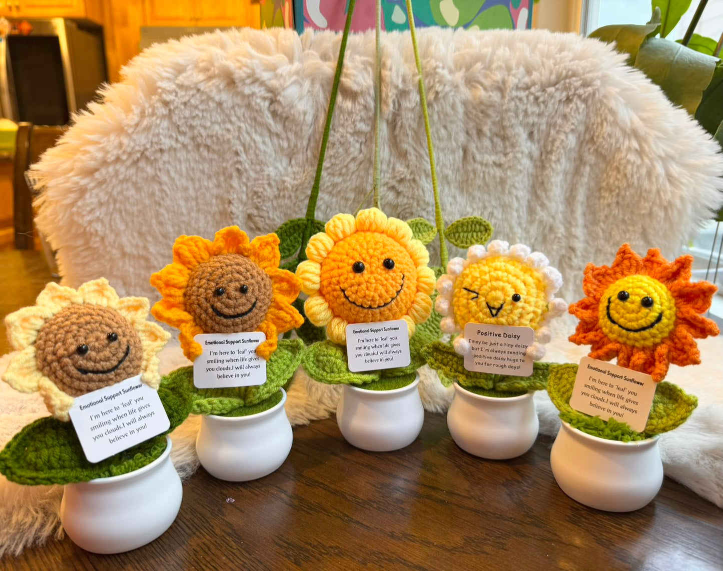 Unique Handmade Crochet positive veggie +Emotional Support sunflower, Daisy, Christmas, Birthday, Mom, gift for her,Coworker,Family/Friends