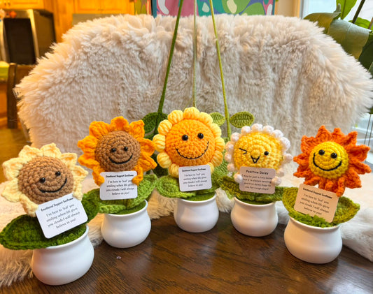 Unique Handmade Crochet positive veggie +Emotional Support sunflower, Daisy, Christmas, Birthday, Mom, gift for her,Coworker,Family/Friends