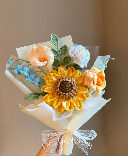 Bright sunflower bell | Crochet flowers bouquet, One of a kind gifts
