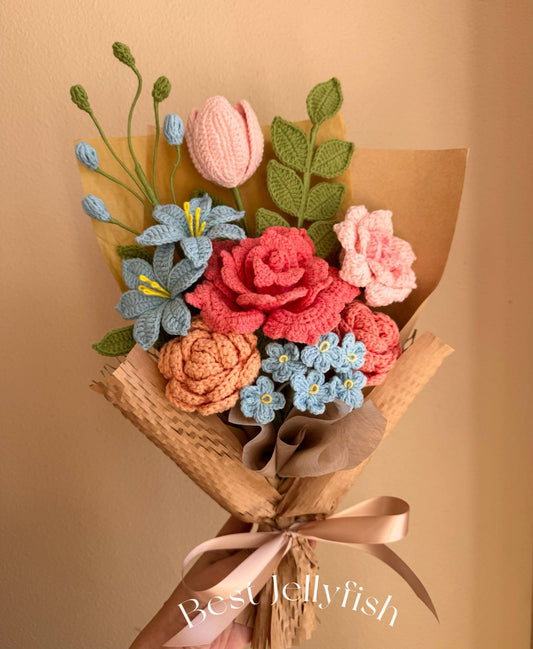 Large carmine blue | Crochet flowers bouquet, Flowers forever