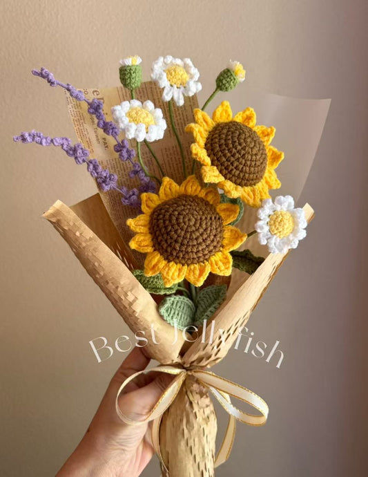 Sunflower with daisy lavender | Crochet flower bouquet, Daisy, Lavender, Birthday gift for her