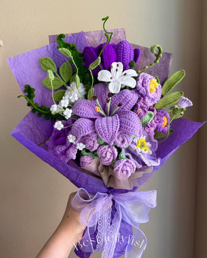 Supreme purple haven | Crochet Flower Bouquet: Handmade Dahlia Tulip peony