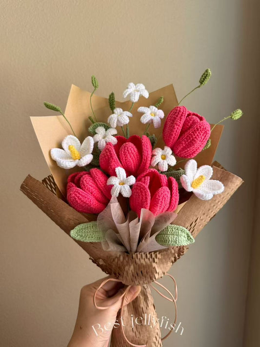 Tulip fairy | Crochet Flower Bouquet: Handmade Dahlia Tulip peony