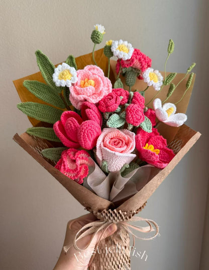 Alice's wonderland | Crochet Flower Bouquet: Handmade Dahlia Tulip peony