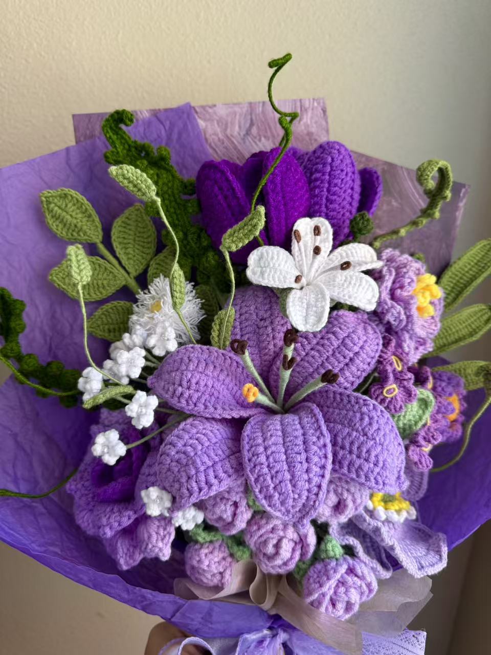 Supreme purple haven | Crochet Flower Bouquet: Handmade Dahlia Tulip peony