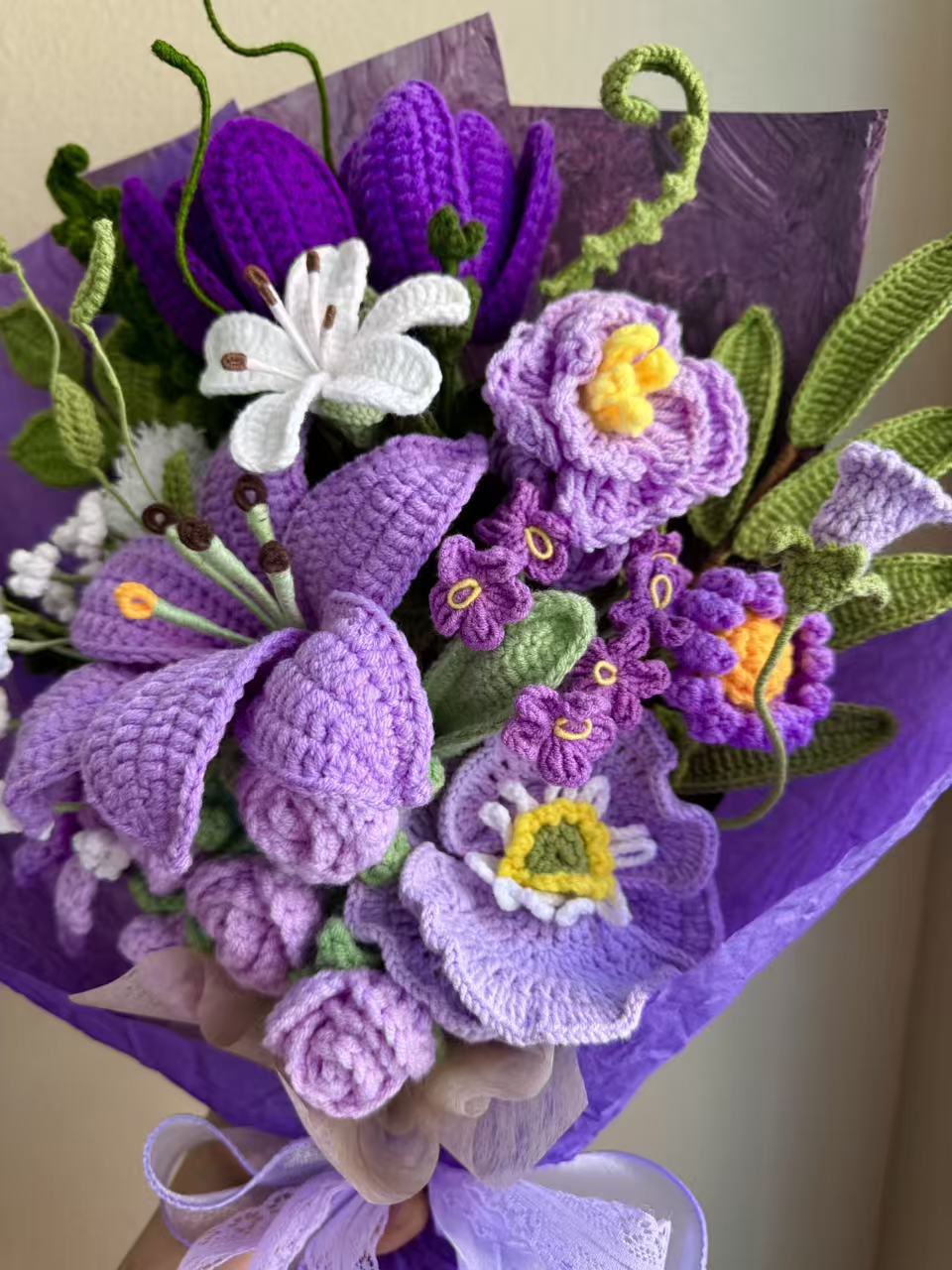Supreme purple haven | Crochet Flower Bouquet: Handmade Dahlia Tulip peony