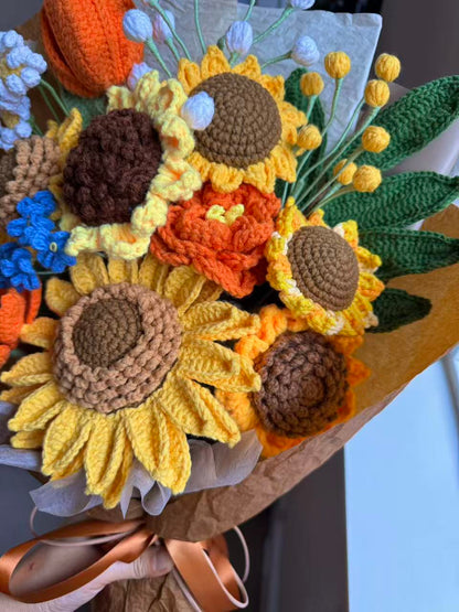 Ex Sunflower Glory | Crochet Flower Bouquet: Handmade sunflower daisy arrangement