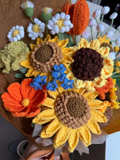 Ex Sunflower Glory | Crochet Flower Bouquet: Handmade sunflower daisy arrangement
