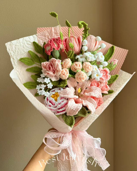 Ex Pink Whispers | Crochet Flower Bouquet: Handmade lily Tulip peony