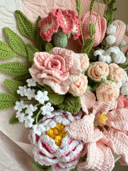 Ex Pink Whispers | Crochet Flower Bouquet: Handmade lily Tulip peony