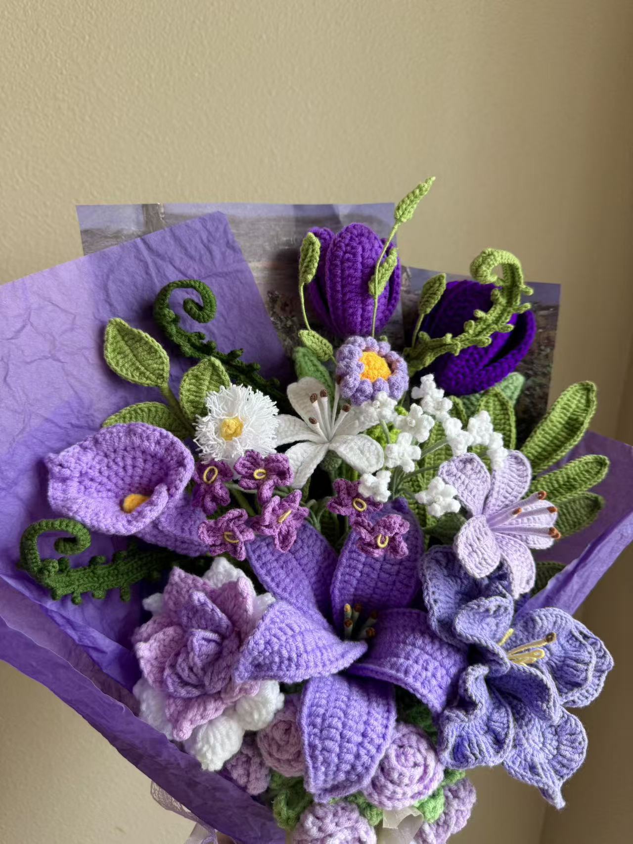 Supreme purple haven | Crochet Flower Bouquet: Handmade Dahlia Tulip peony