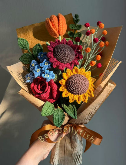 Big amber honey | Crochet sunflower bouquet