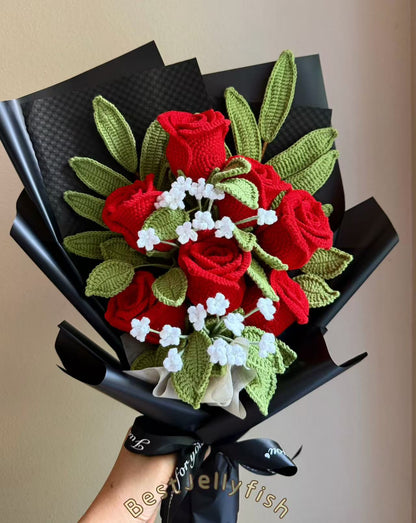 EX claret Romance | Crochet flowers bouquet, forever flowers