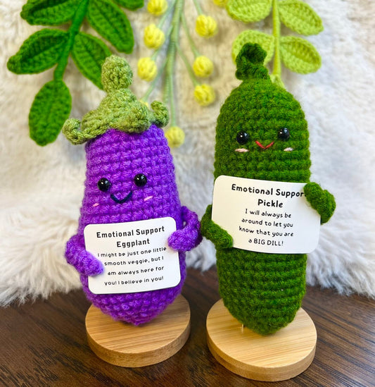 Handmade Crochet mini caring pickle+Emotional Support eggplant Gift Set-Positive Affirmation gift for Family/Friends-Xmas Gift