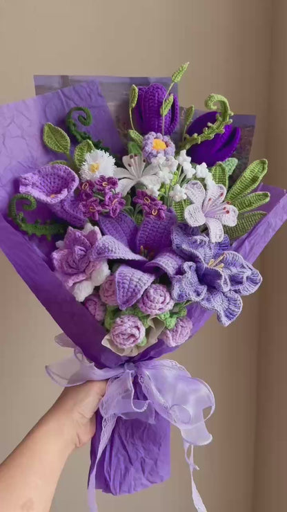 Supreme purple haven | Crochet Flower Bouquet: Handmade Dahlia Tulip peony