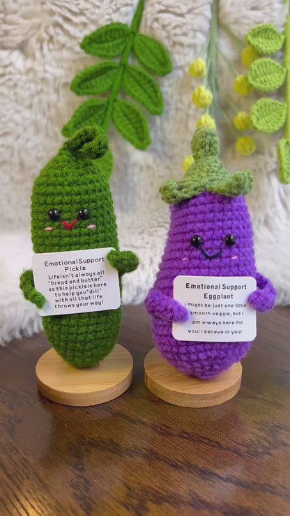 Handmade Crochet mini caring pickle+Emotional Support eggplant Gift Set-Positive Affirmation gift for Family/Friends-Xmas Gift