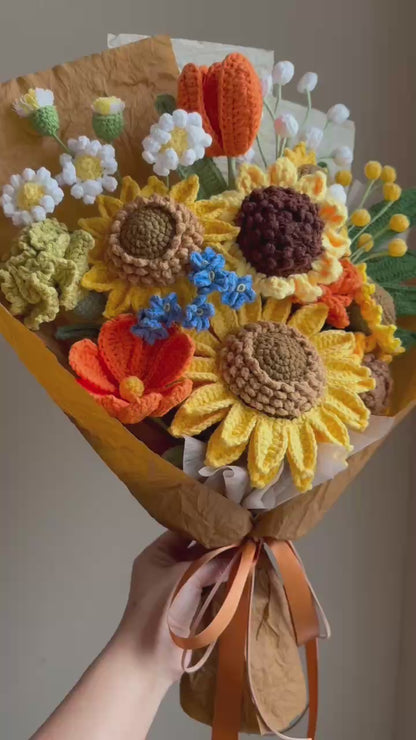 Ex Sunflower Glory | Crochet Flower Bouquet: Handmade sunflower daisy arrangement