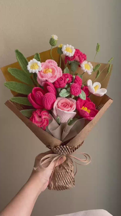 Alice's wonderland | Crochet Flower Bouquet: Handmade Dahlia Tulip peony