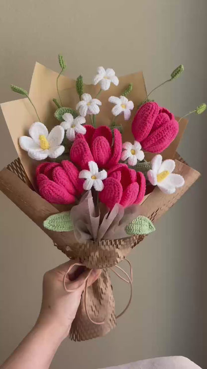 Tulip fairy | Crochet Flower Bouquet: Handmade Dahlia Tulip peony