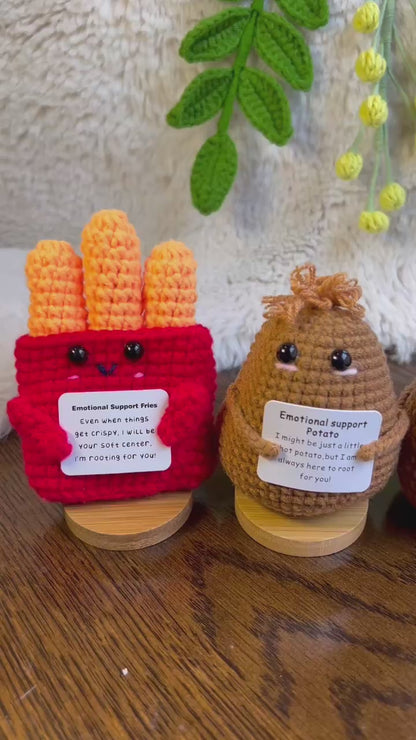 Handmade Crochet positive potato+Emotional Support fries Gift Set-mini caring Affirmation gift for Coworker, Family/Friends-Xmas Gift