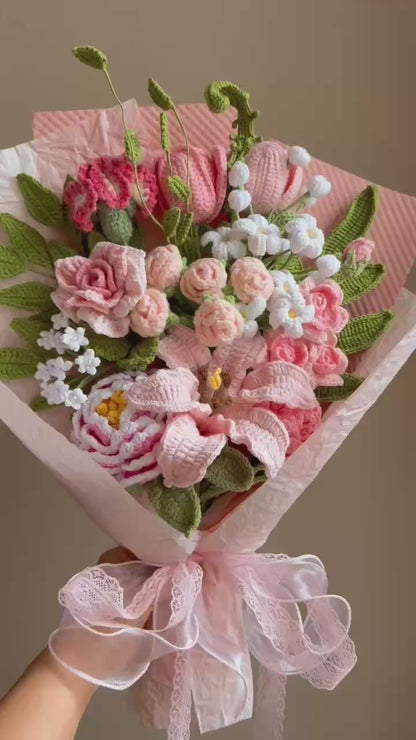 Ex Pink Whispers | Crochet Flower Bouquet: Handmade lily Tulip peony